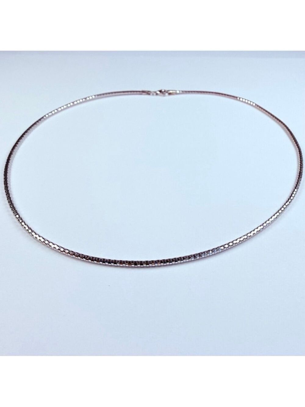 14K White Gold Balestra Fancy Faceted Omega Chain Collar Choker Necklace 15.5”